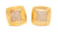 A Pair of 18 Karat Yellow Gold and Diamond 'Pyramid' Earclips, Bvlgari,