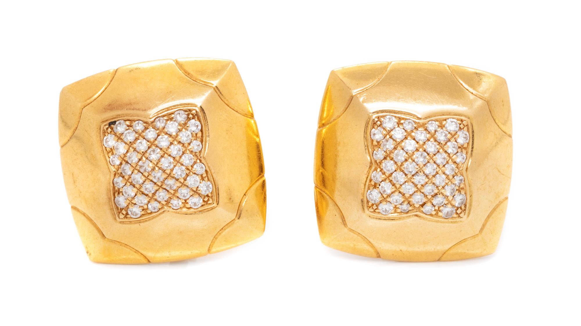 A Pair of 18 Karat Yellow Gold and Diamond 'Pyramid' Earclips, Bvlgari,