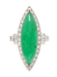 An 18 Karat White Gold, Jade and Diamond Ring, 4.20 dwts.