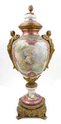 A Sevres Gilt Bronze Mounted Porcelain Urn Height 31 1/2 inches.