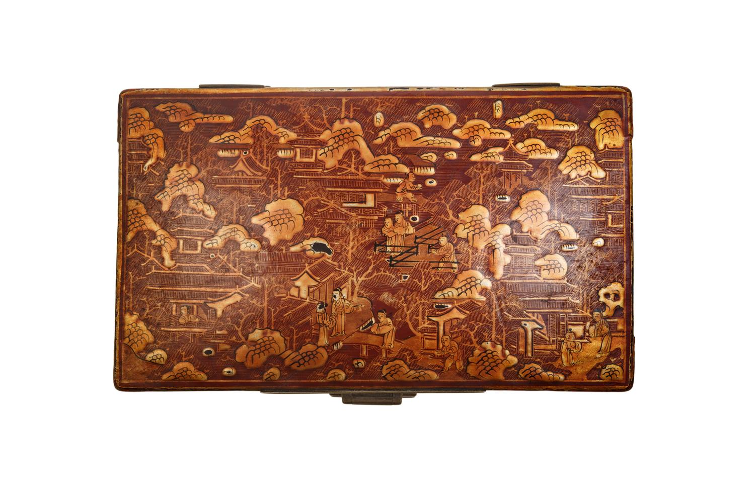 Three Chinese Gilt and Polychrome Lacquered Articles