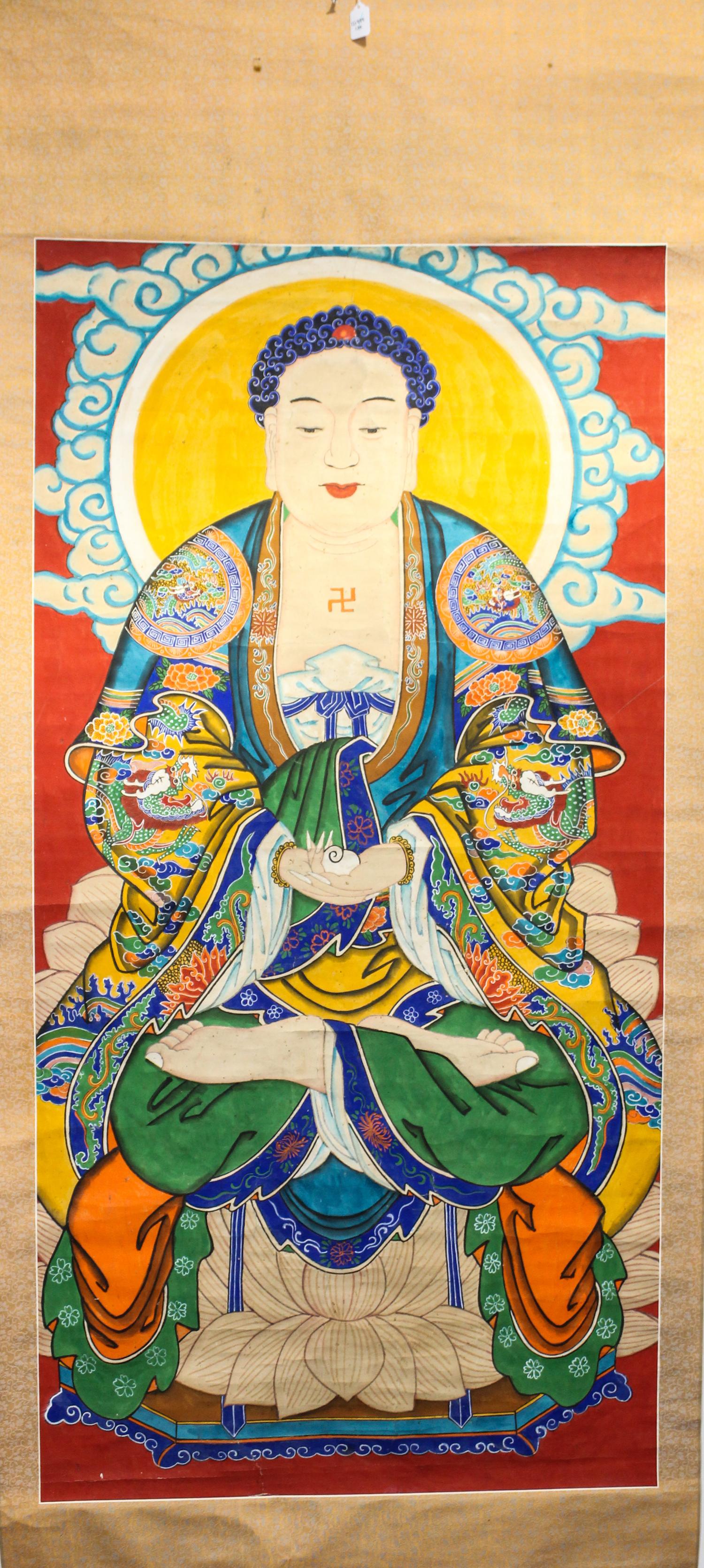 A Chinese Ink and Color on Paper Scroll Height of image 60 1/2 x width 30 inches. — 19TH CENTURY