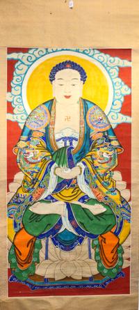 A Chinese Ink and Color on Paper Scroll Height of image 60 1/2 x width 30 inches. — 19TH CENTURY