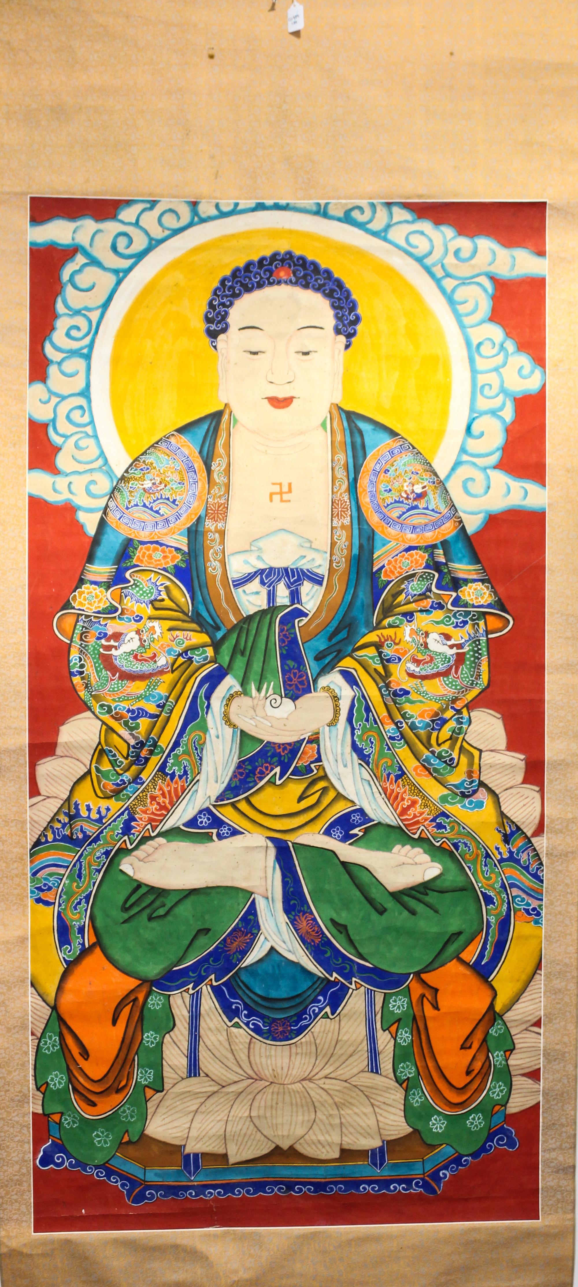 A Chinese Ink and Color on Paper Scroll Height of image 60 1/2 x width 30 inches. — 19TH CENTURY