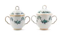 A Near Pair of Royal Crown Derby Porcelain Pots de Creme Height of taller 4 7/8 inches.
