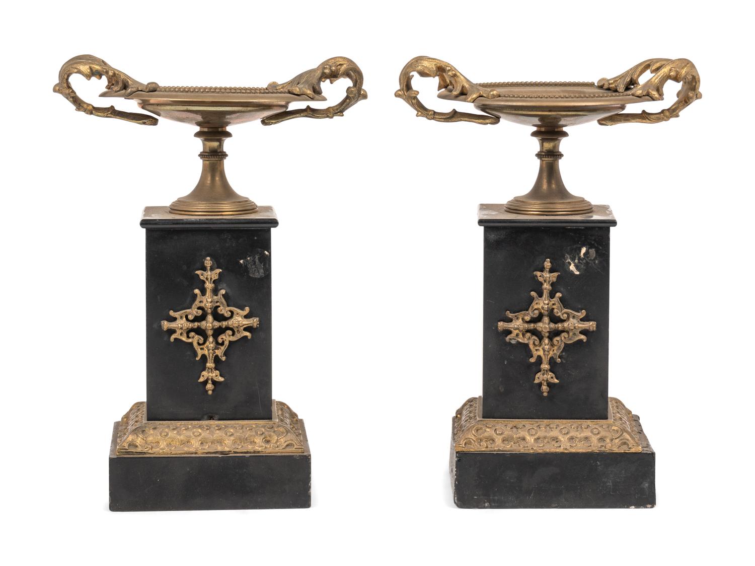 Two Pairs of Continental Gilt Bronze and Marble Tazze