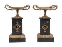 Two Pairs of Continental Gilt Bronze and Marble Tazze