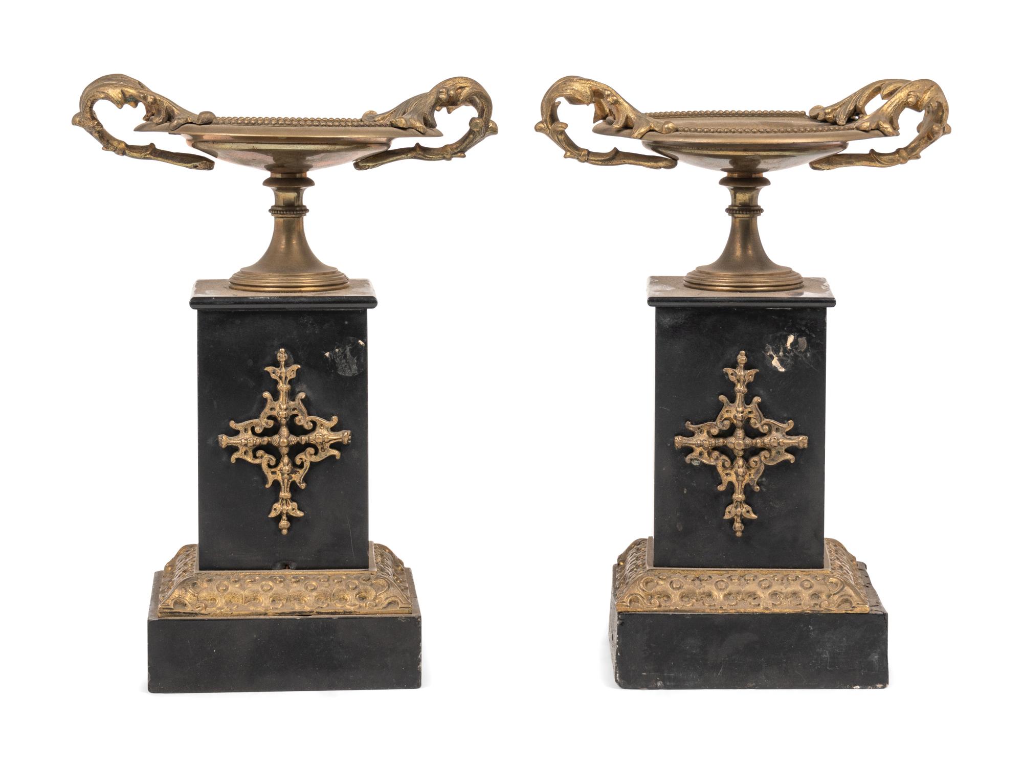 Two Pairs of Continental Gilt Bronze and Marble Tazze