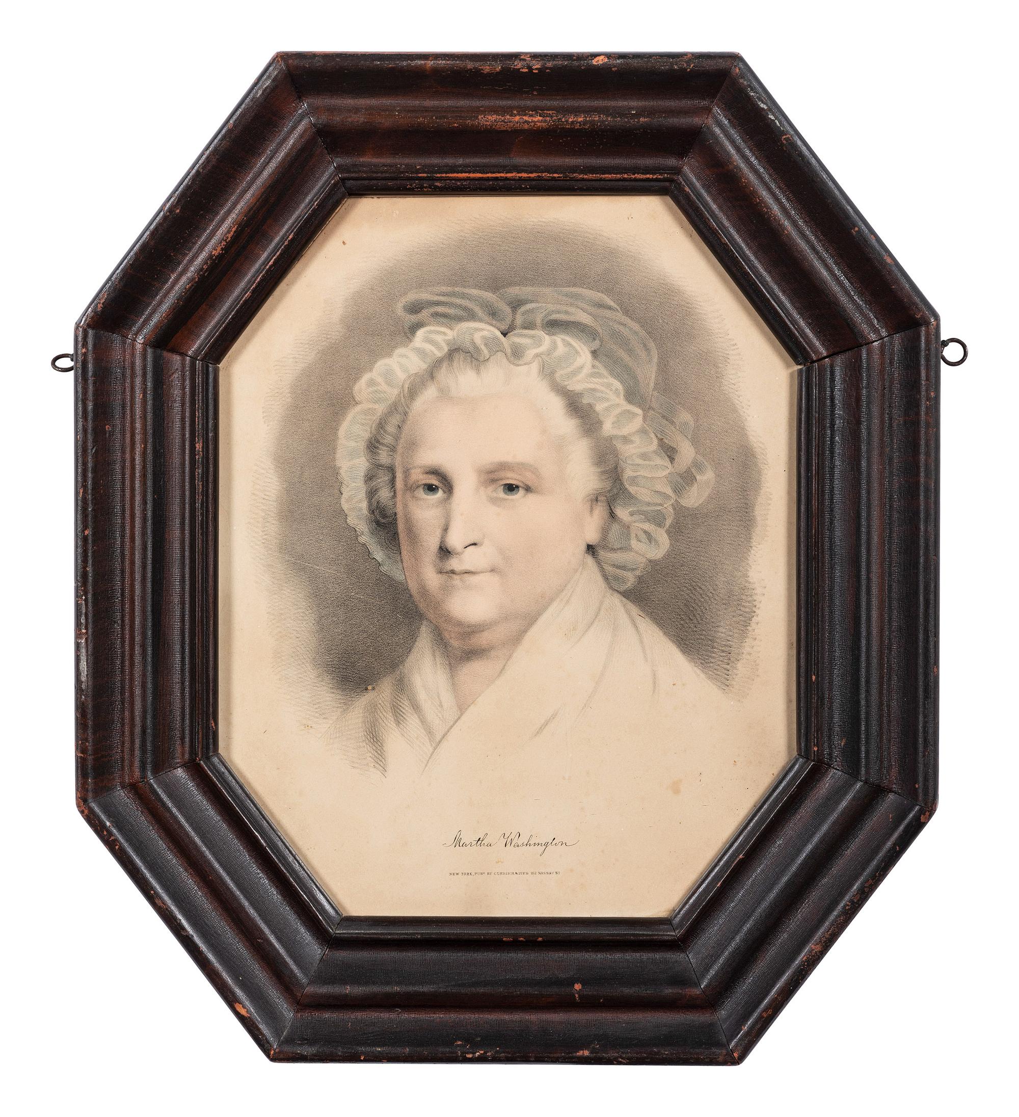 A Pair of Pendant Currier & Ives Hand Colored Lithographs of George and Martha Washington