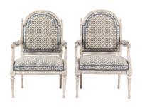 A Pair of Louis XVI Provincial White-Painted Fauteuils