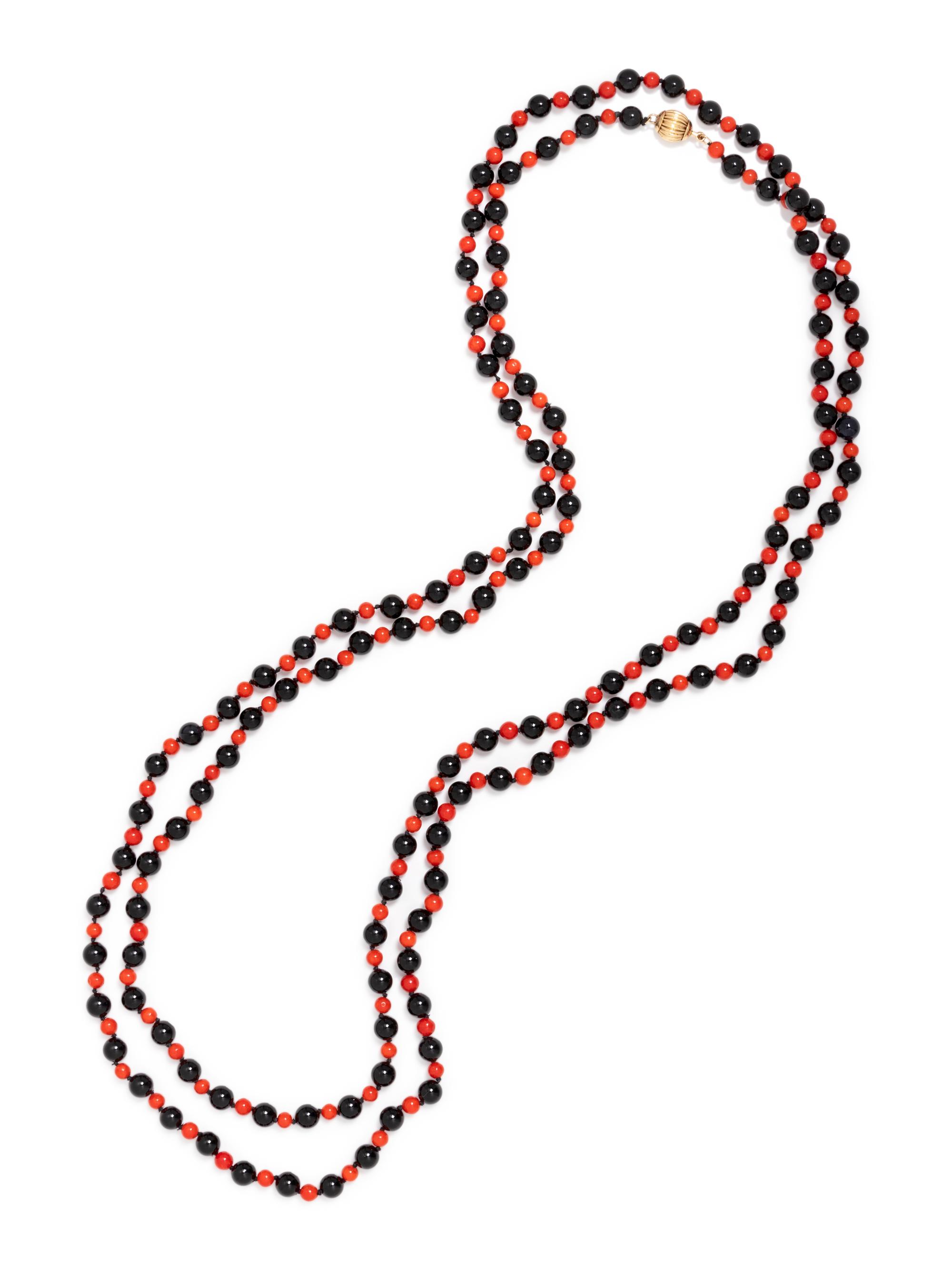ONYX AND CORAL BEAD NECKLACE
