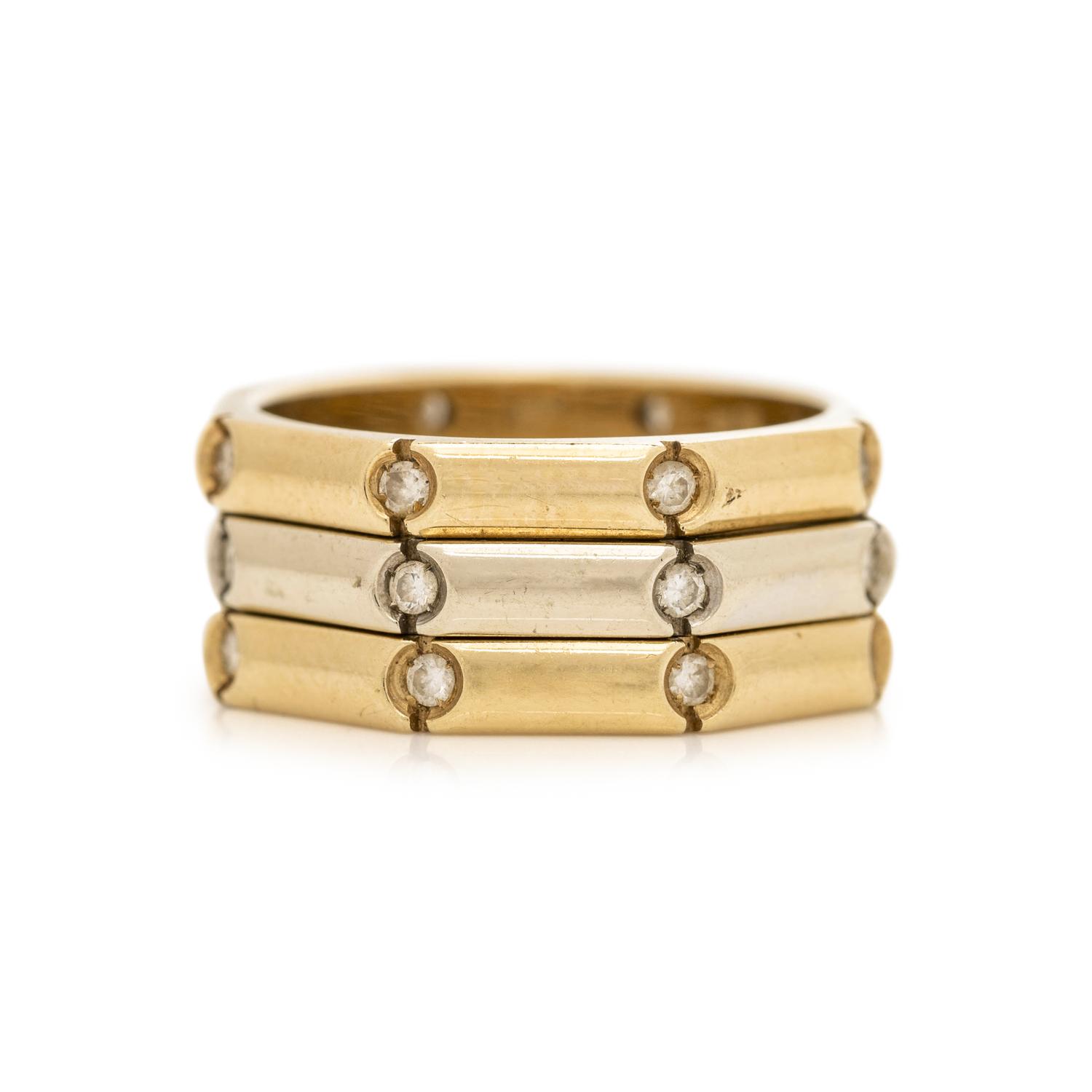 GOLD AND DIAMOND 'BAMBOO' STACKING BANDS