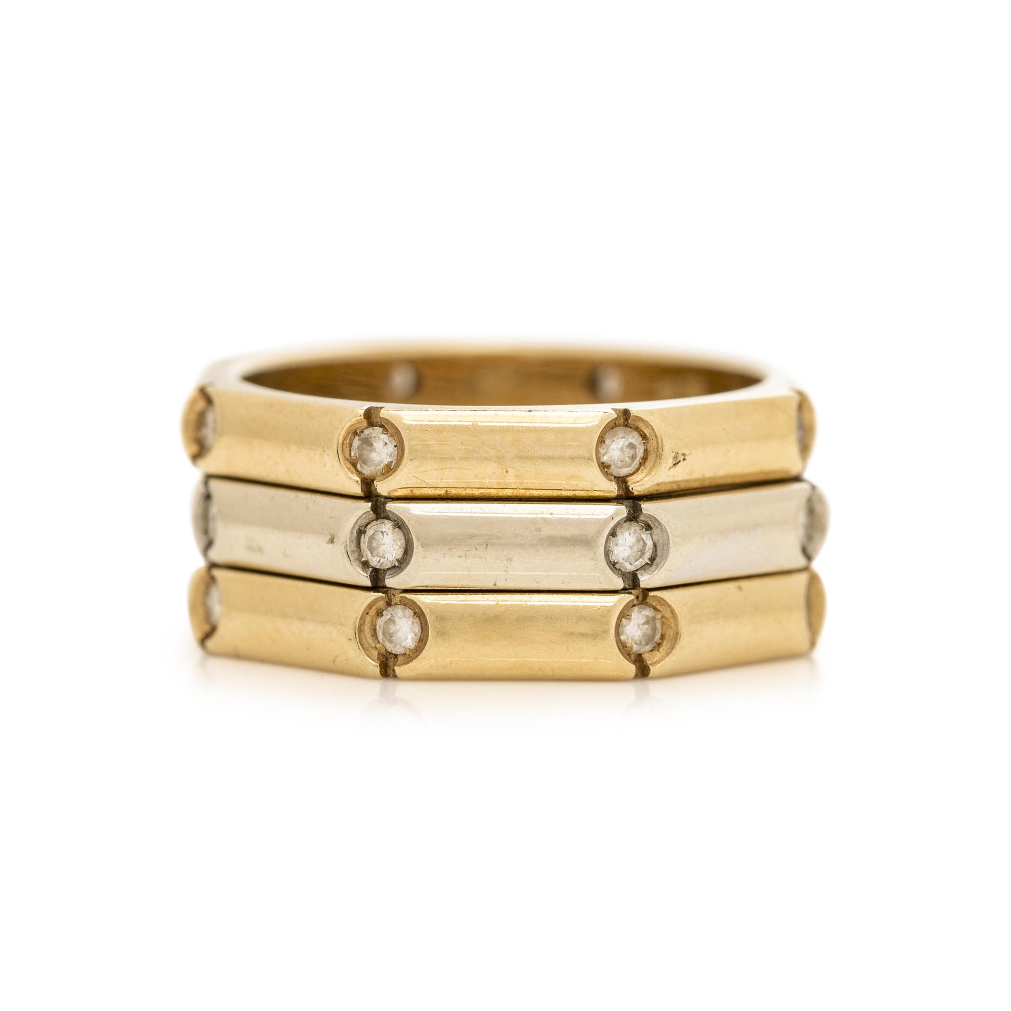 GOLD AND DIAMOND 'BAMBOO' STACKING BANDS