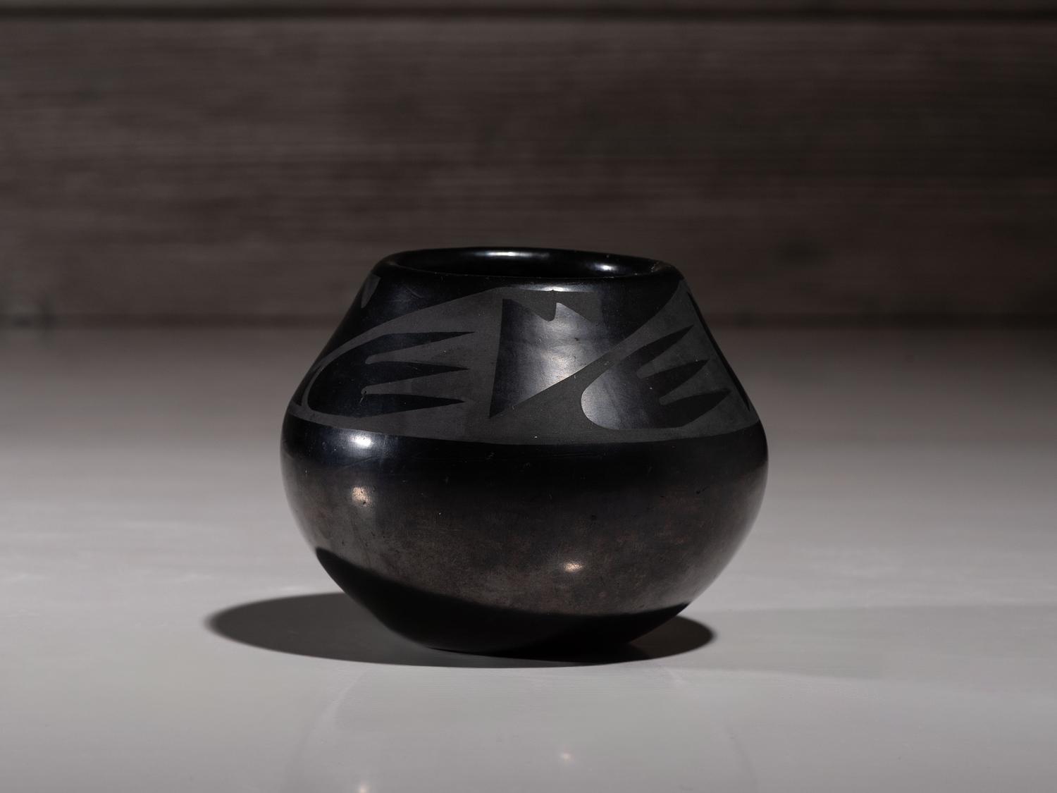 Blackware Pottery Jar, with Gunmetal Finish July 1963