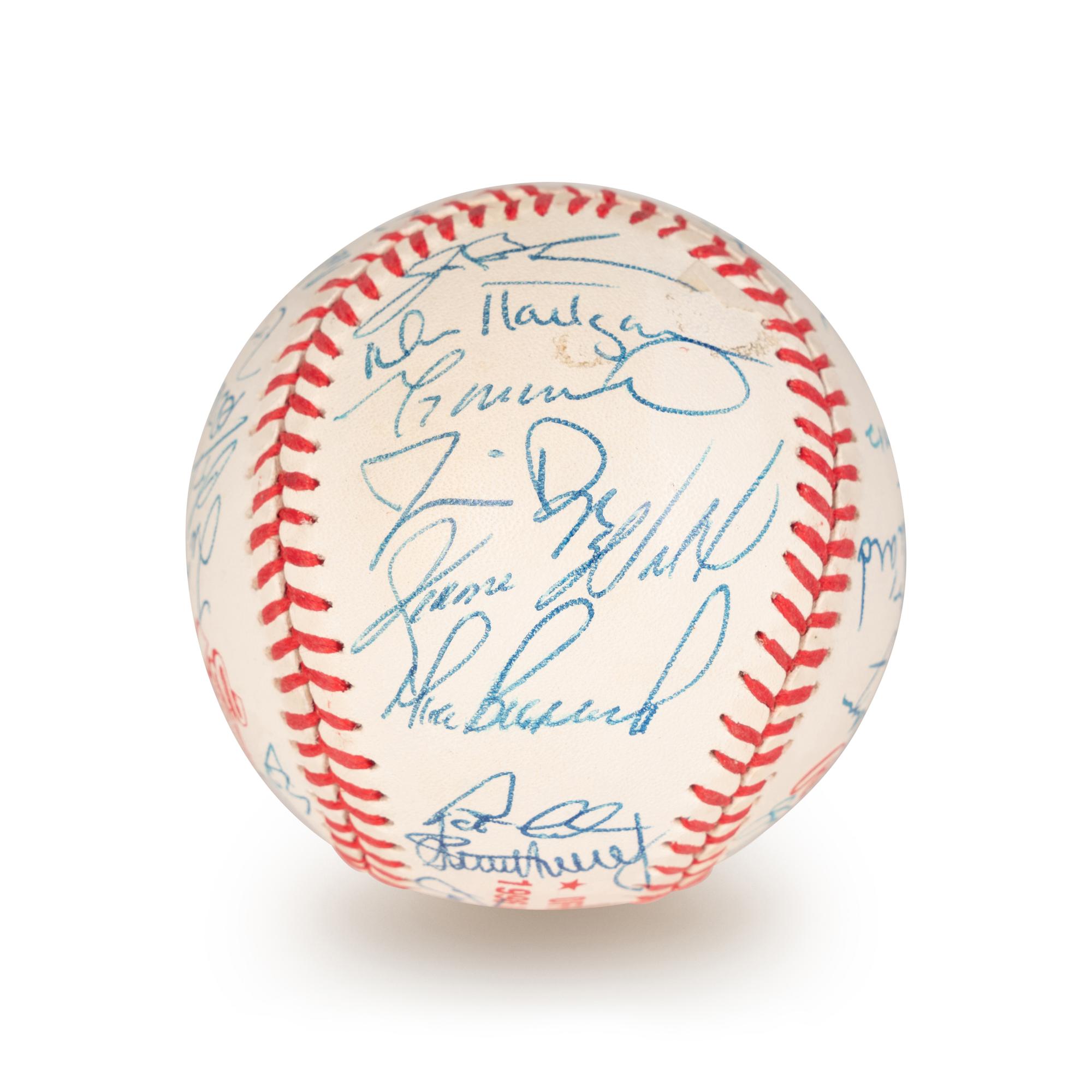 A 1996 Atlanta Braves National League Champion Team Signed Autograph Baseball With 32 Signatures (Beckett Authentication Services Letter BAS Certified),