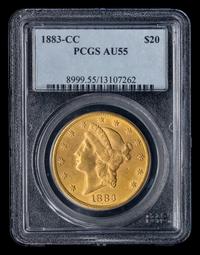 A United States 1883-CC Liberty Head $20 Gold Coin