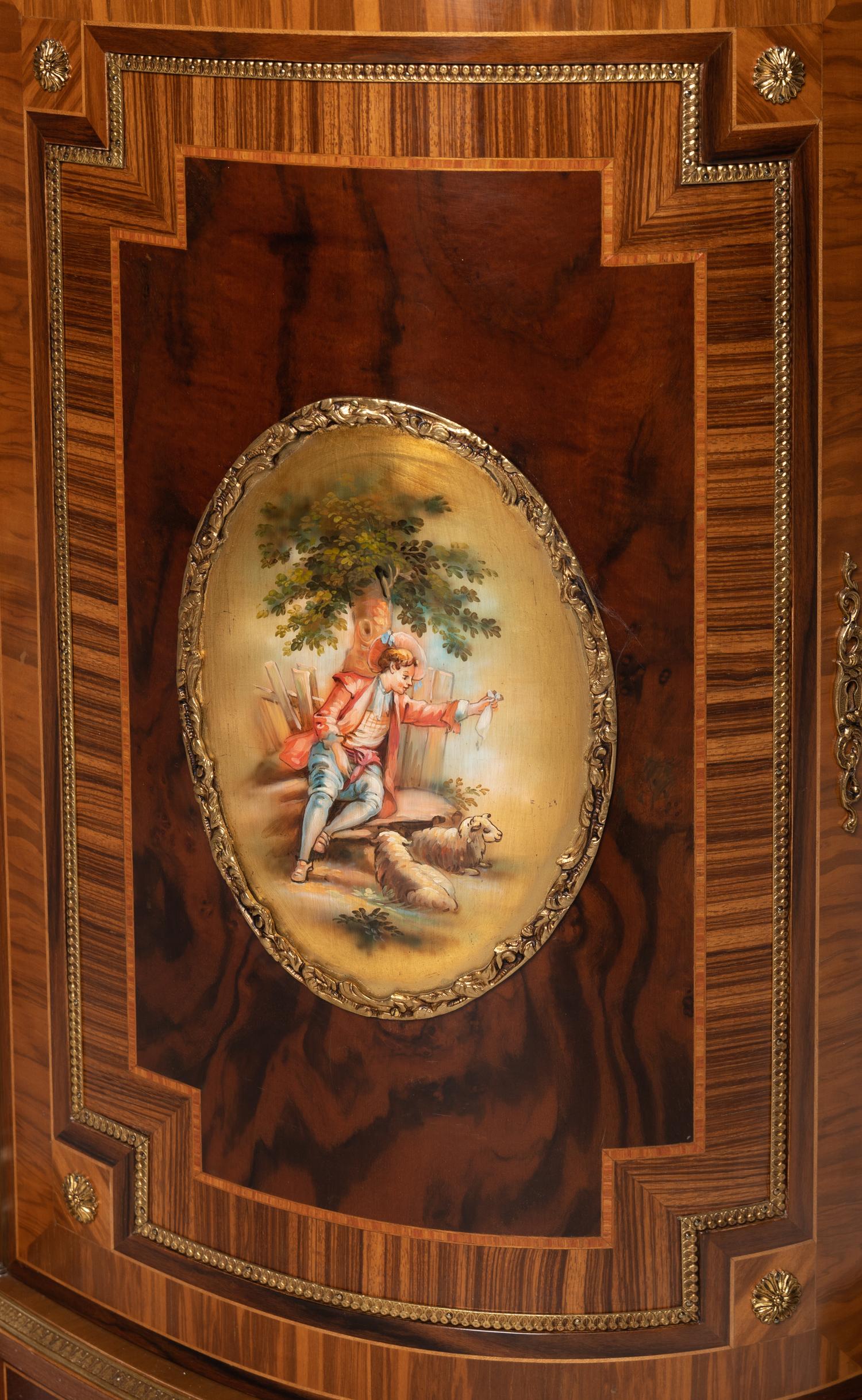 A Louis XVI Style Gilt Bronze Mounted Various Woods Console Cabinet