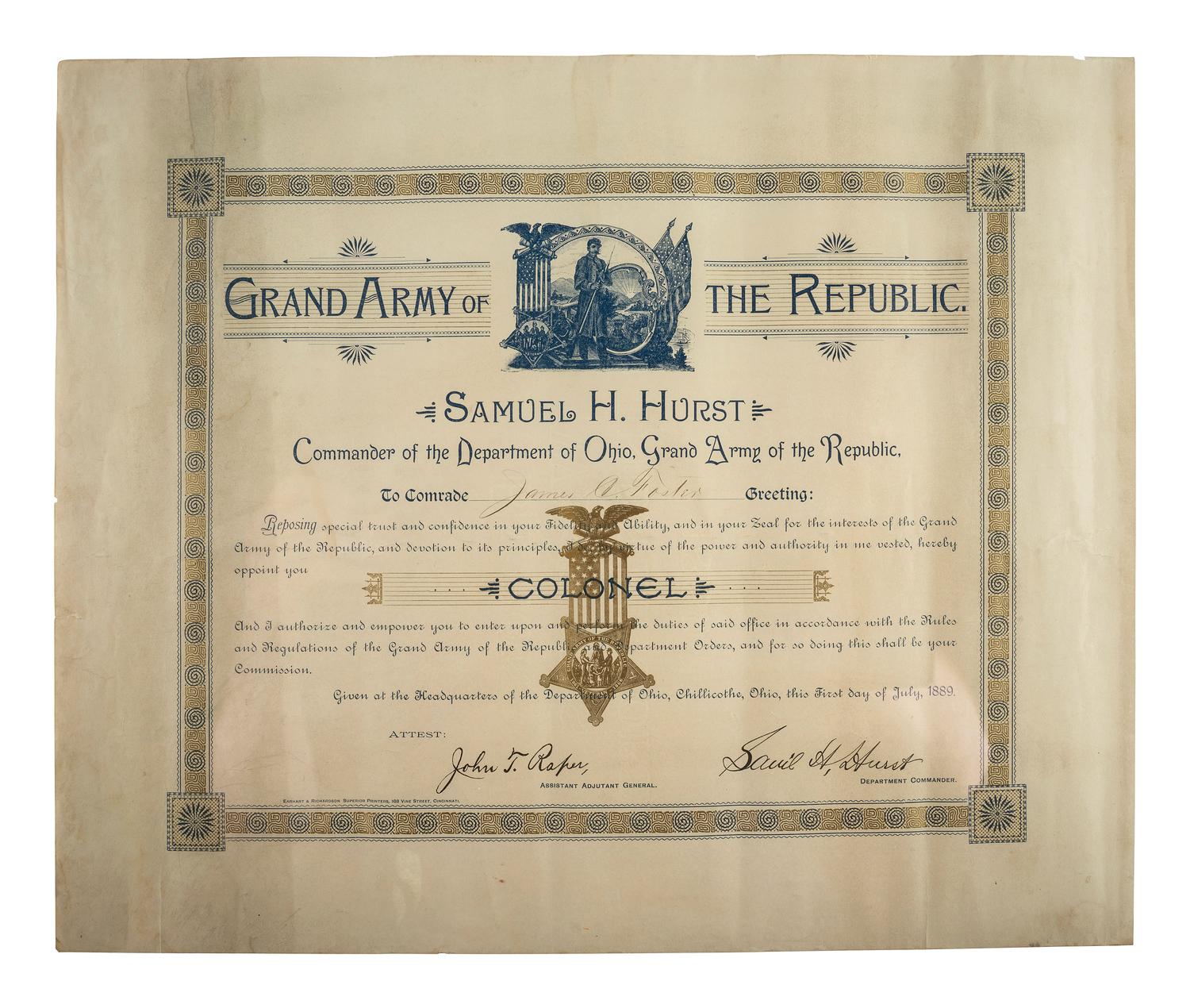 [CIVIL WAR]. A group of documents related to Major James C. Foster, 59th United States Colored Troops, including:
