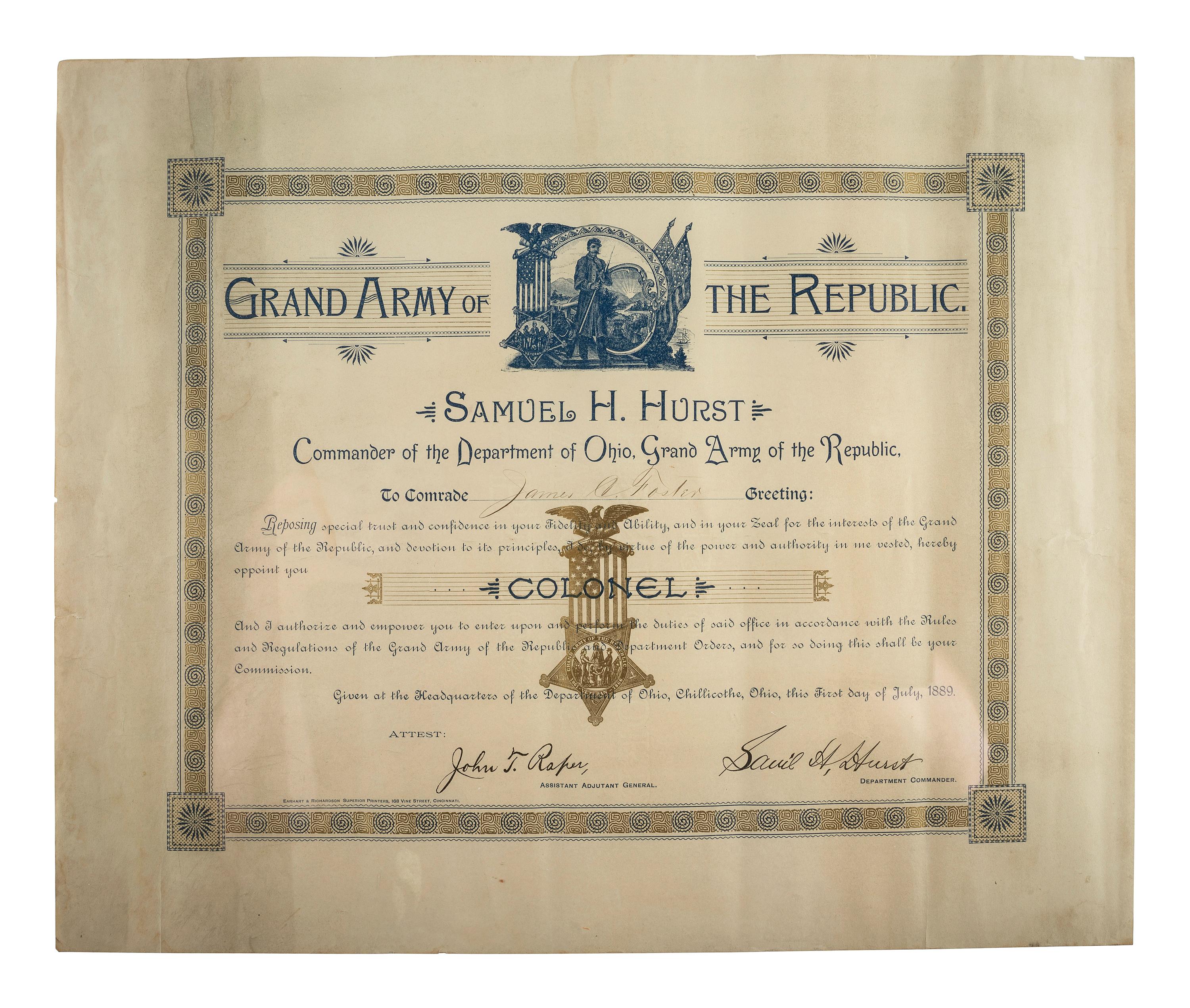 [CIVIL WAR]. A group of documents related to Major James C. Foster, 59th United States Colored Troops, including: