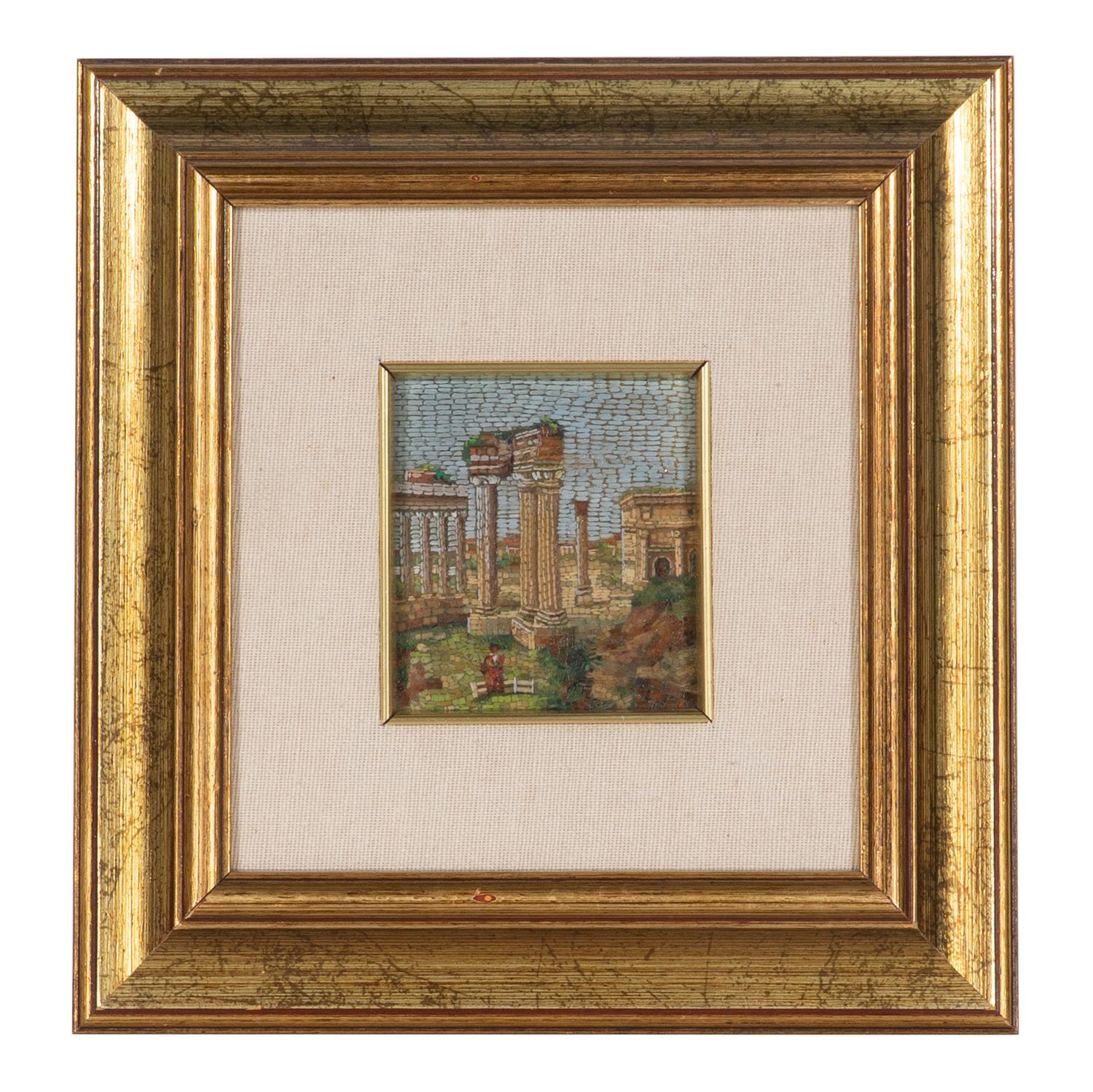 An Italian Micromosaic and Painted Panel Depicting the Roman Forum