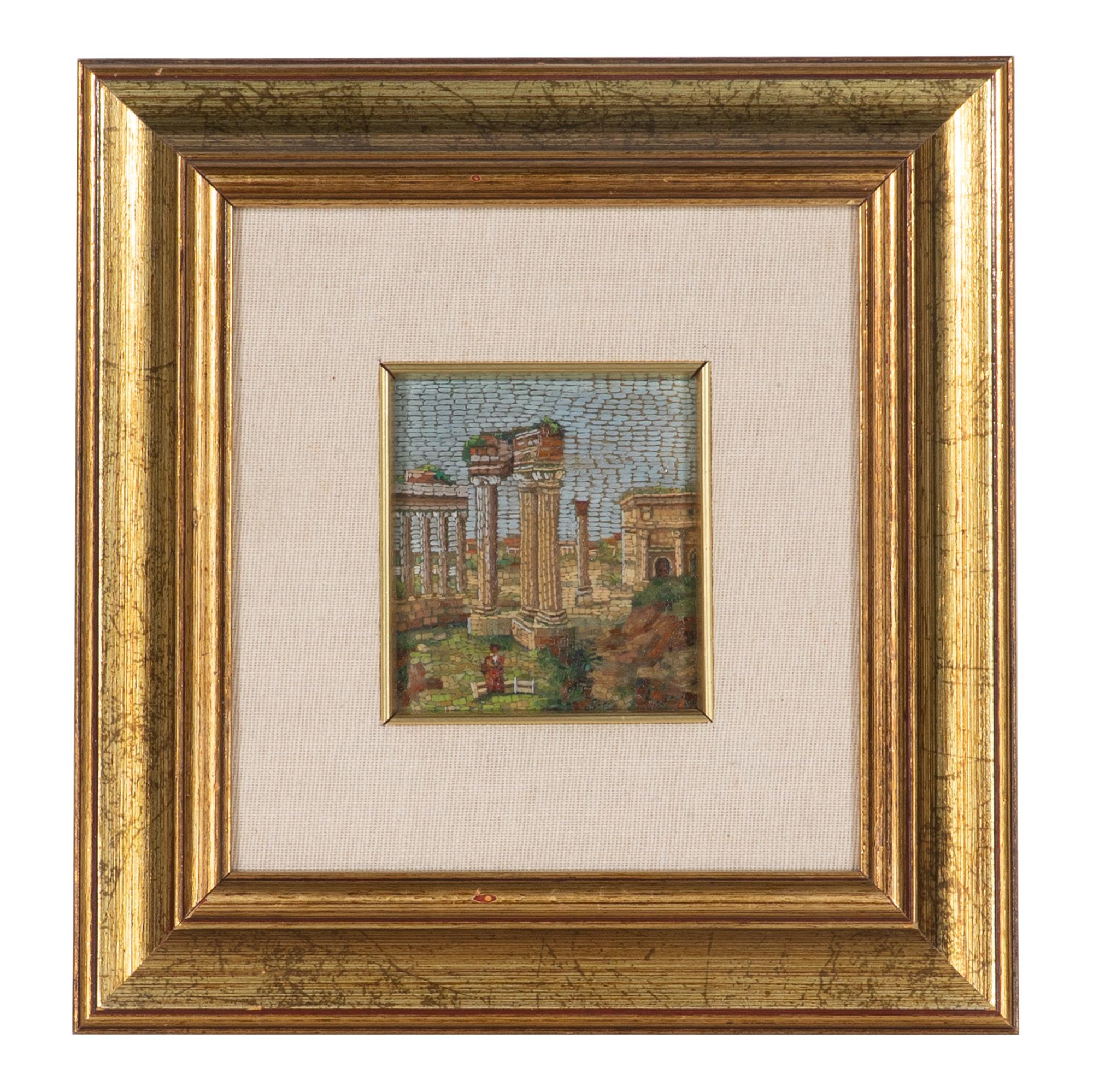 An Italian Micromosaic and Painted Panel Depicting the Roman Forum