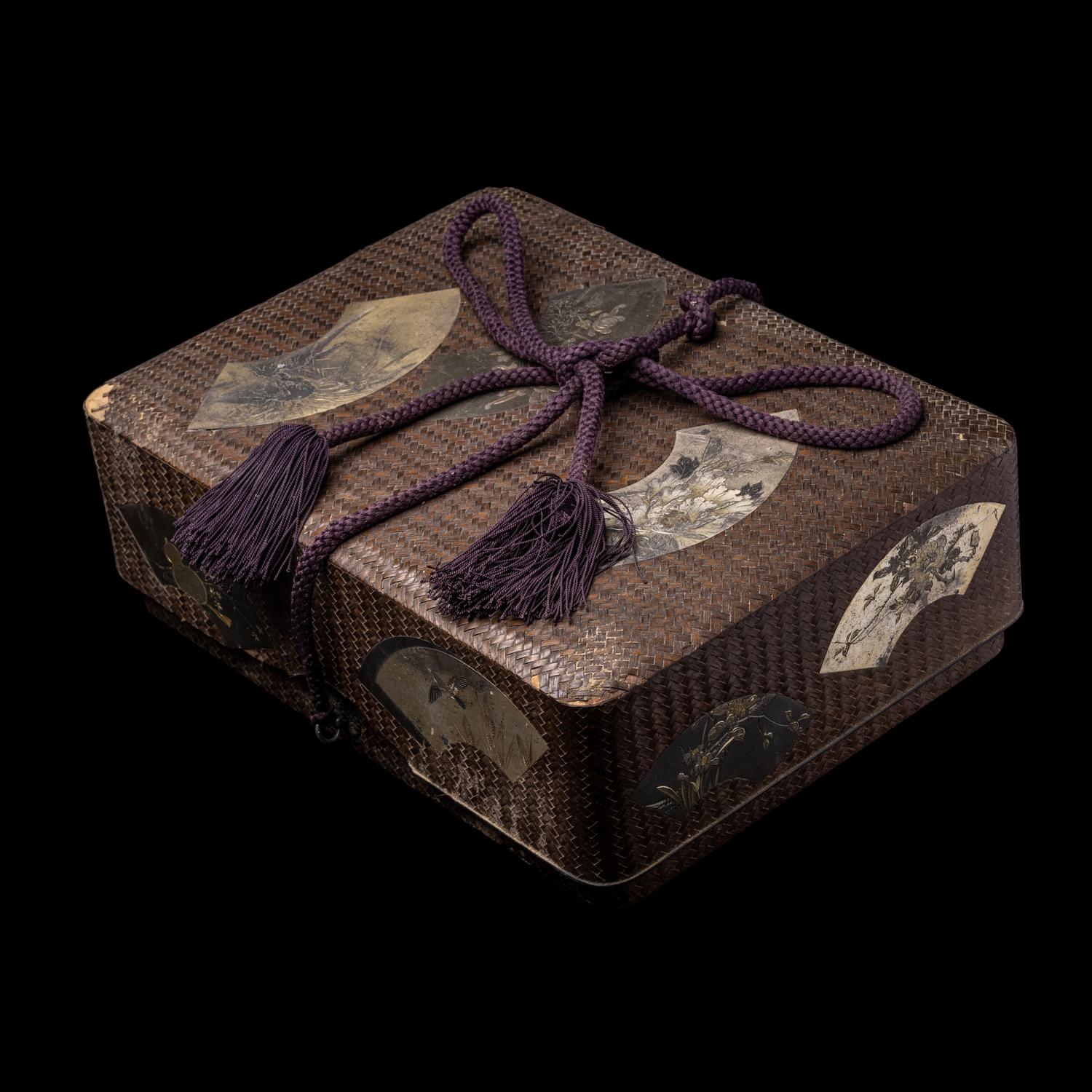 A Japanese Mixed-Metal Inset Lacquer Stationary Box, Bunko, Meiji-Taisho Period