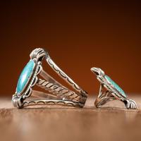 Navajo Silver and Spider Web #8 Turquoise Cuff Bracelet AND Ring