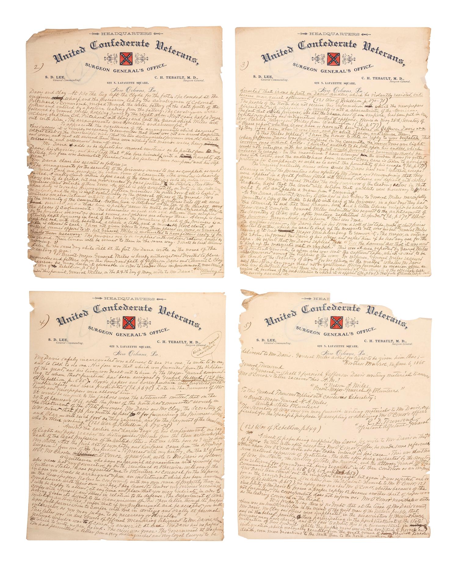 [CIVIL WAR]. Description of the treatment of Jefferson Davis as a federal prisoner & his liberation.