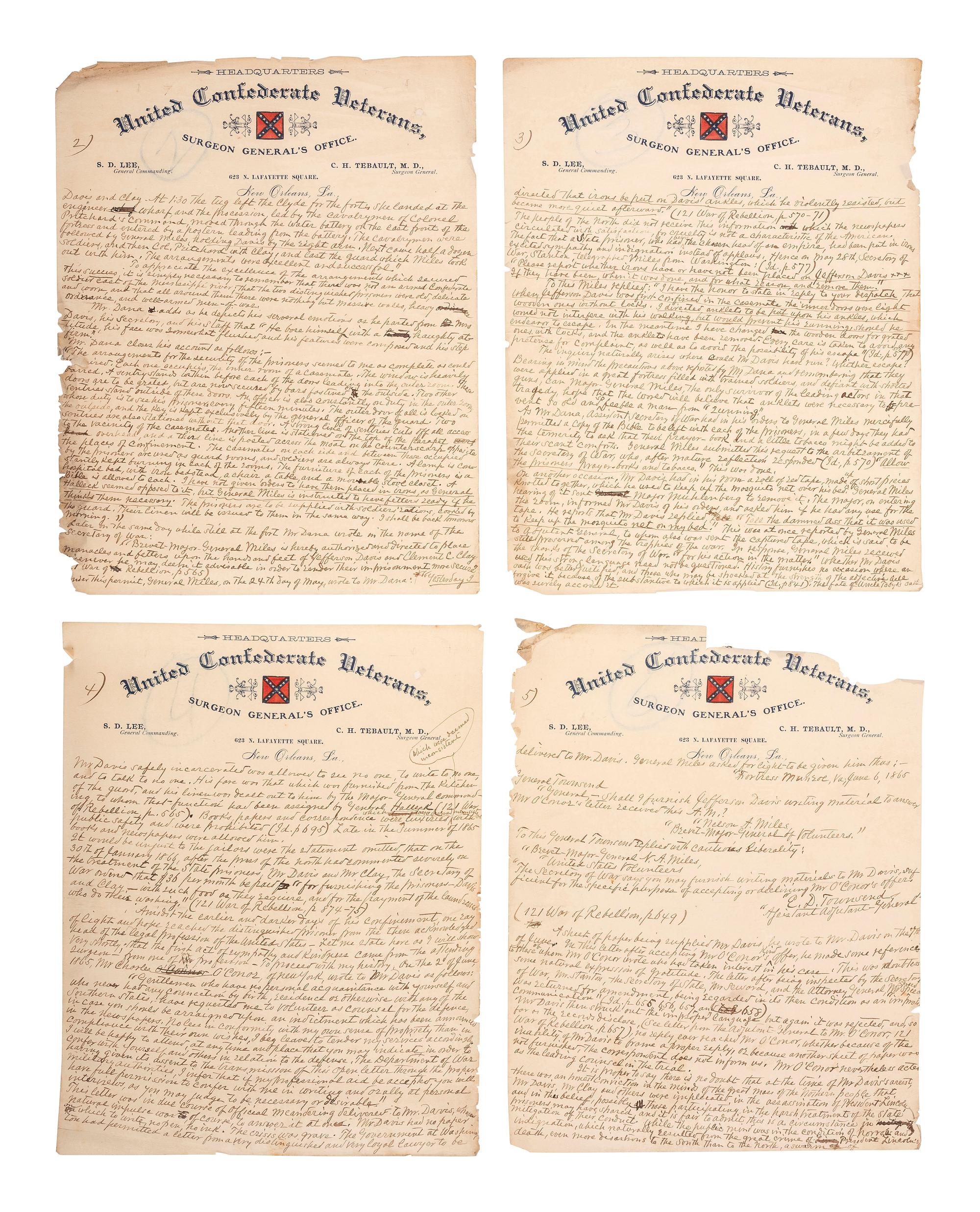 [CIVIL WAR]. Description of the treatment of Jefferson Davis as a federal prisoner & his liberation.