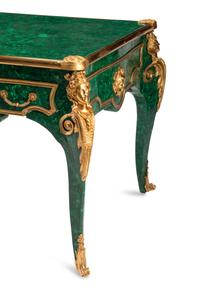 A Louis XV Style Gilt Bronze Mounted Malachite-Veneered Bureau Plat