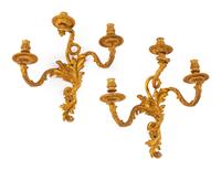 A Pair of Louis XV Style Gilt Bronze Three-Light Sconces