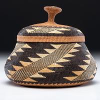 Elizabeth Hickox (Wiyot, 1872-1947) Attributed, Polychrome Lidded Basket