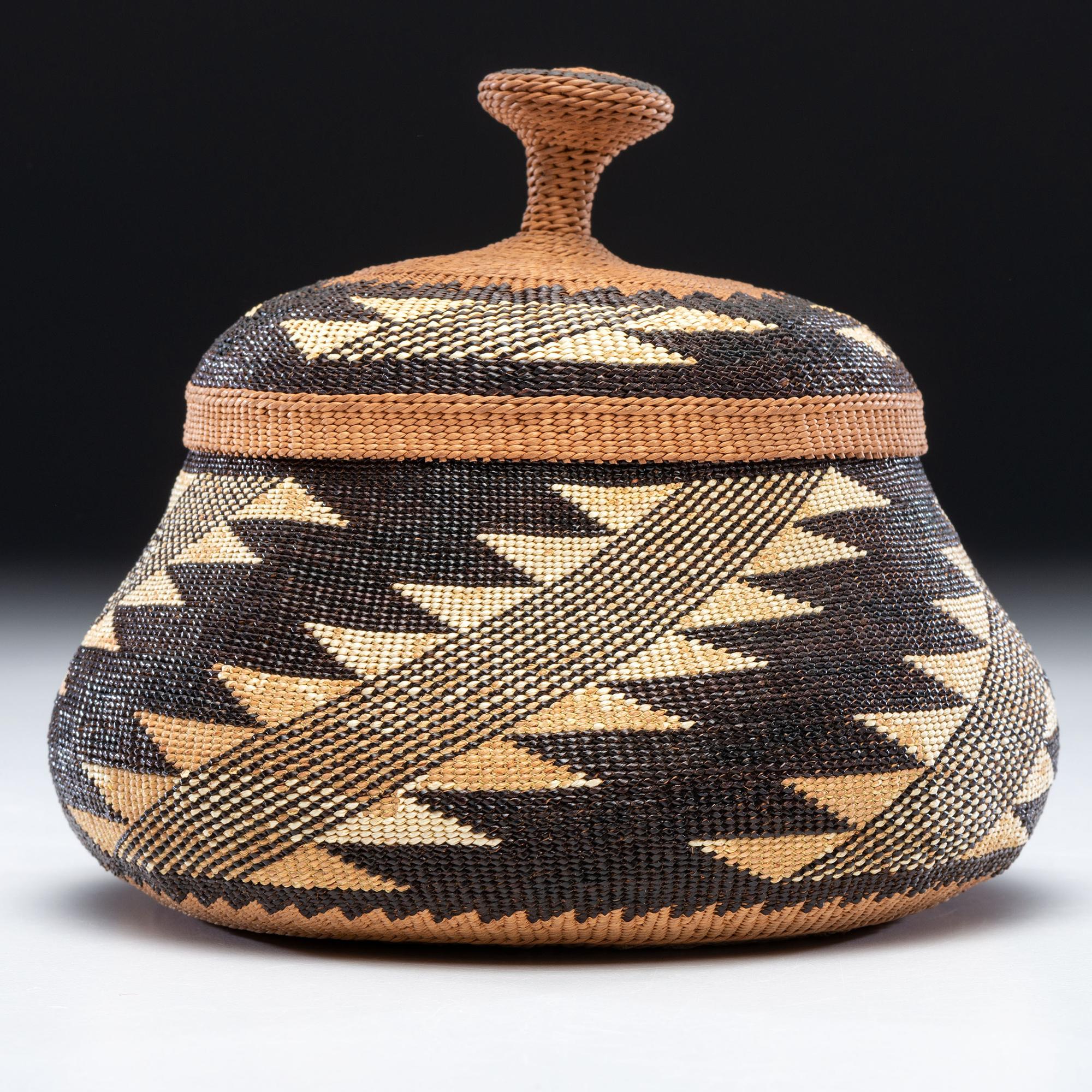 Elizabeth Hickox (Wiyot, 1872-1947) Attributed, Polychrome Lidded Basket