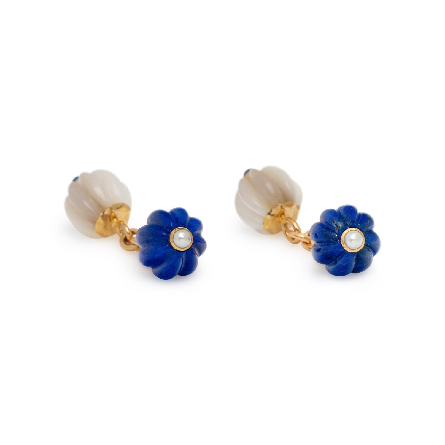 TRIANON, LAPIS LAZULI, MOTHER-OF-PEARL, AND CULTURED PEARL CUFFLINKS