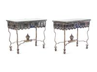 A Pair of French Steel and Mirrored Console Tables
