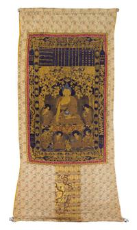 A Set of Seven Chinese Imperial Brocade Thangka QING DYNASTY Approximately 61 1/2 x 36 1/2 inches. — QING DYNASTY