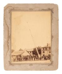 [HARRISON, Benjamin]. Large format albumen photographs of Harrison & Morton log cabin campaign buildings.