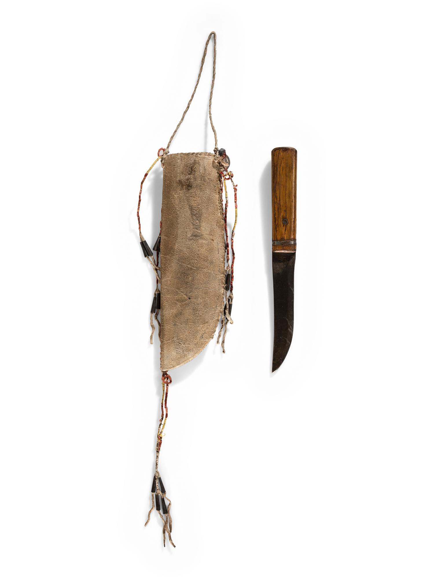 Sioux Quilled Buffalo Hide Knife Sheath, with Knife