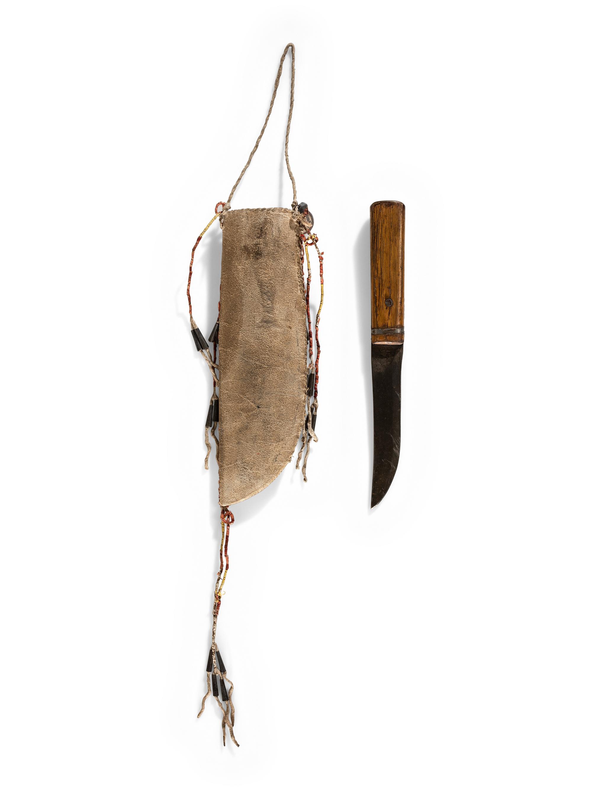 Sioux Quilled Buffalo Hide Knife Sheath, with Knife