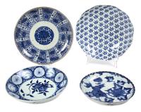 A Collection of Four Chinese Blue and White Chargers Diameter of largest 14 1/2 inches. — 19TH/20TH CENTURY