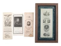 [HARRISON, William Henry (1773-1841)]. A group of 5 items, highlighted by 4 silk campaign and memorial ribbons.