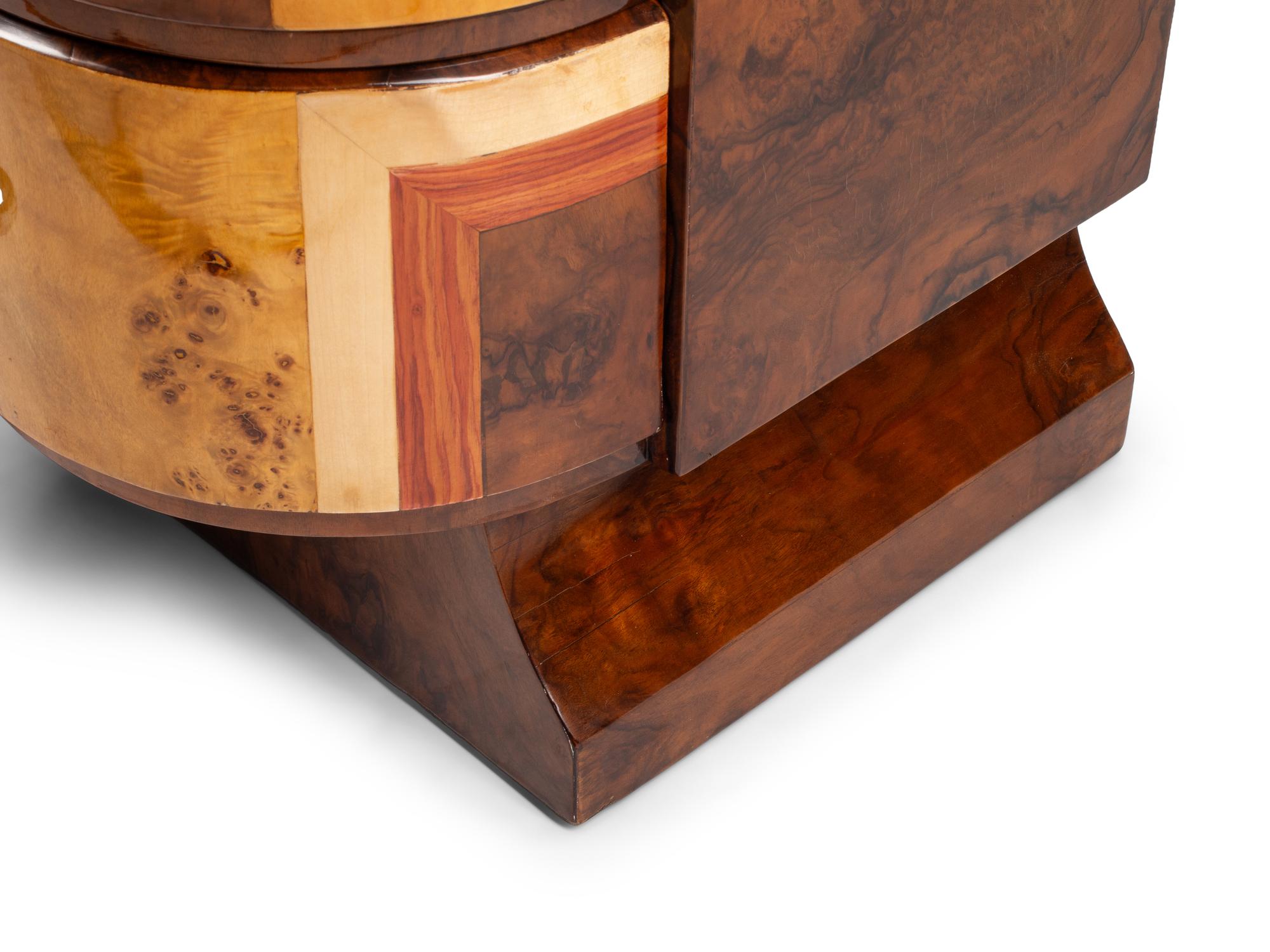 A Pair of Art Deco Style Burlwood Bedside Cabinets