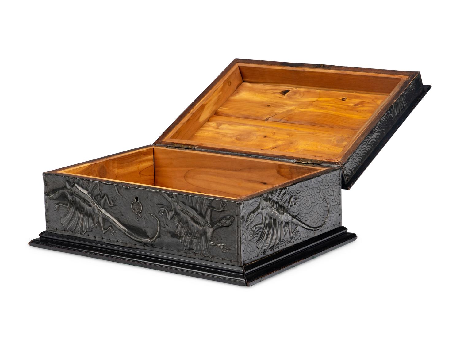 A Repousse Metal and Cabochon-Inset Humidor