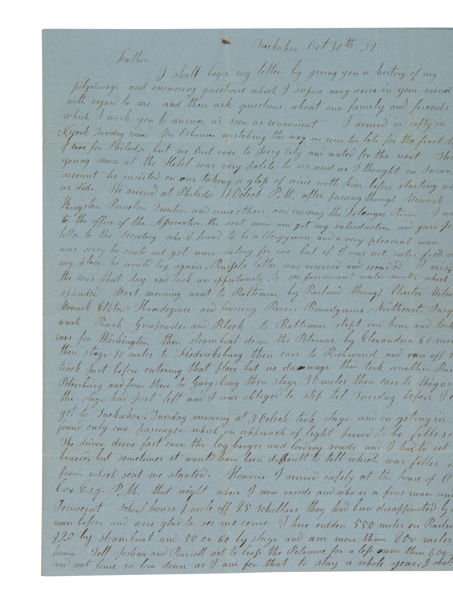 [ENSLAVEMENT] 1839 letter ref. death of wealthy slave owner George Pollock and his holdings in NC.