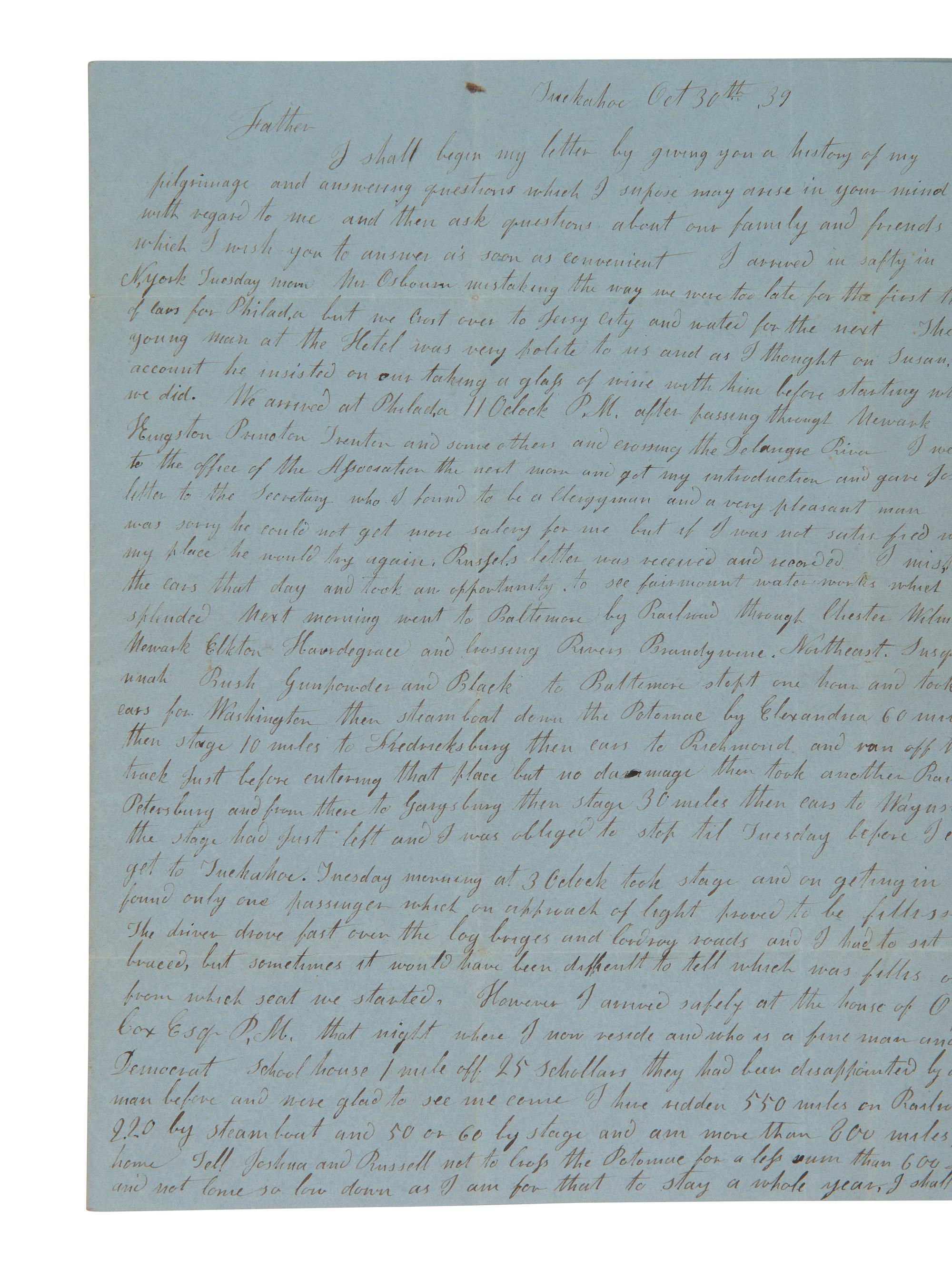 [ENSLAVEMENT] 1839 letter ref. death of wealthy slave owner George Pollock and his holdings in NC.