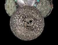 A Mongolian Jade and Hardstone Inset Silver Covered Hu Vessel