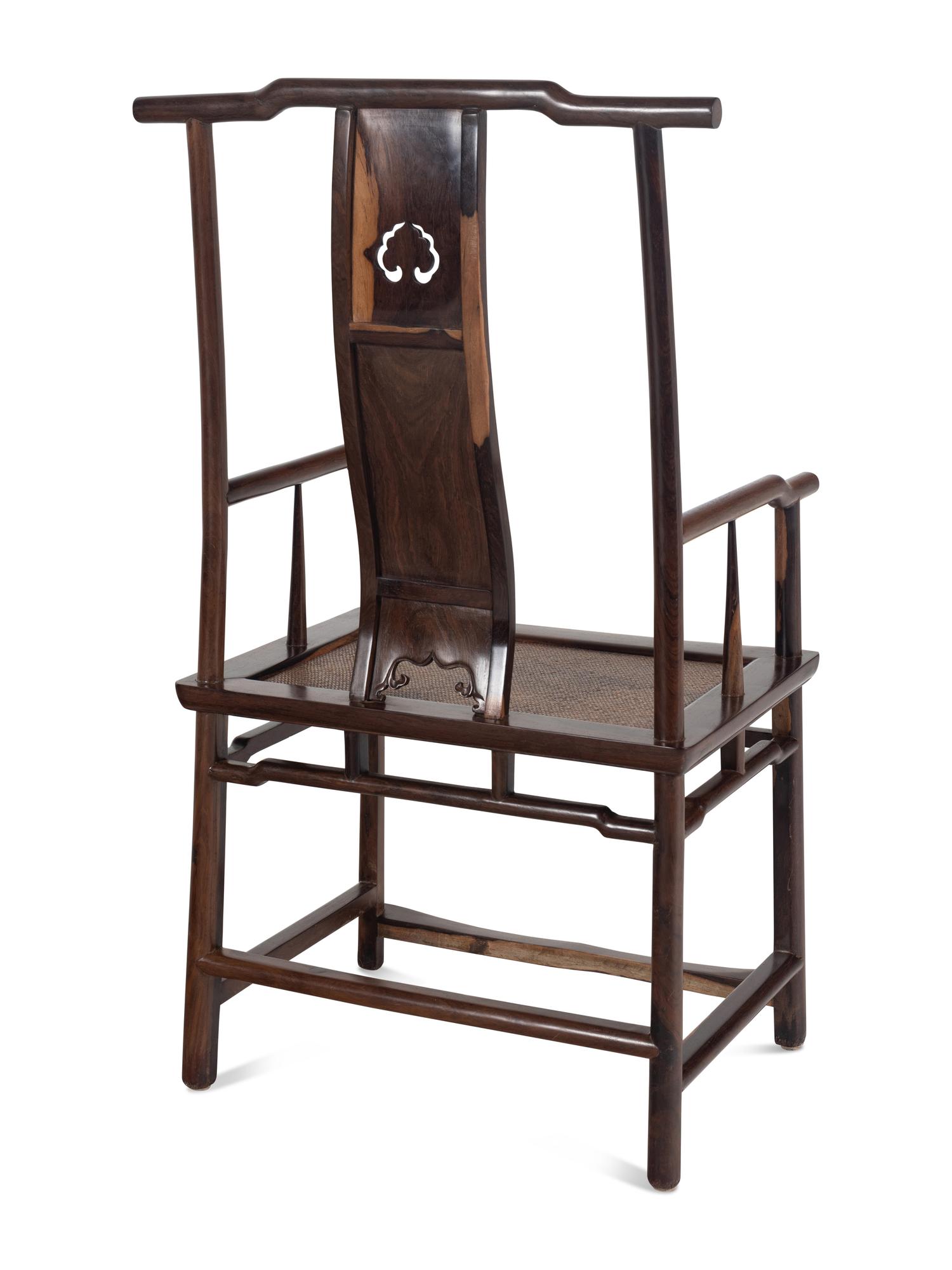 A Pair of Chinese Tielimu Official's Hat Chairs, Sichutouguanmaoyi and Matching Stand