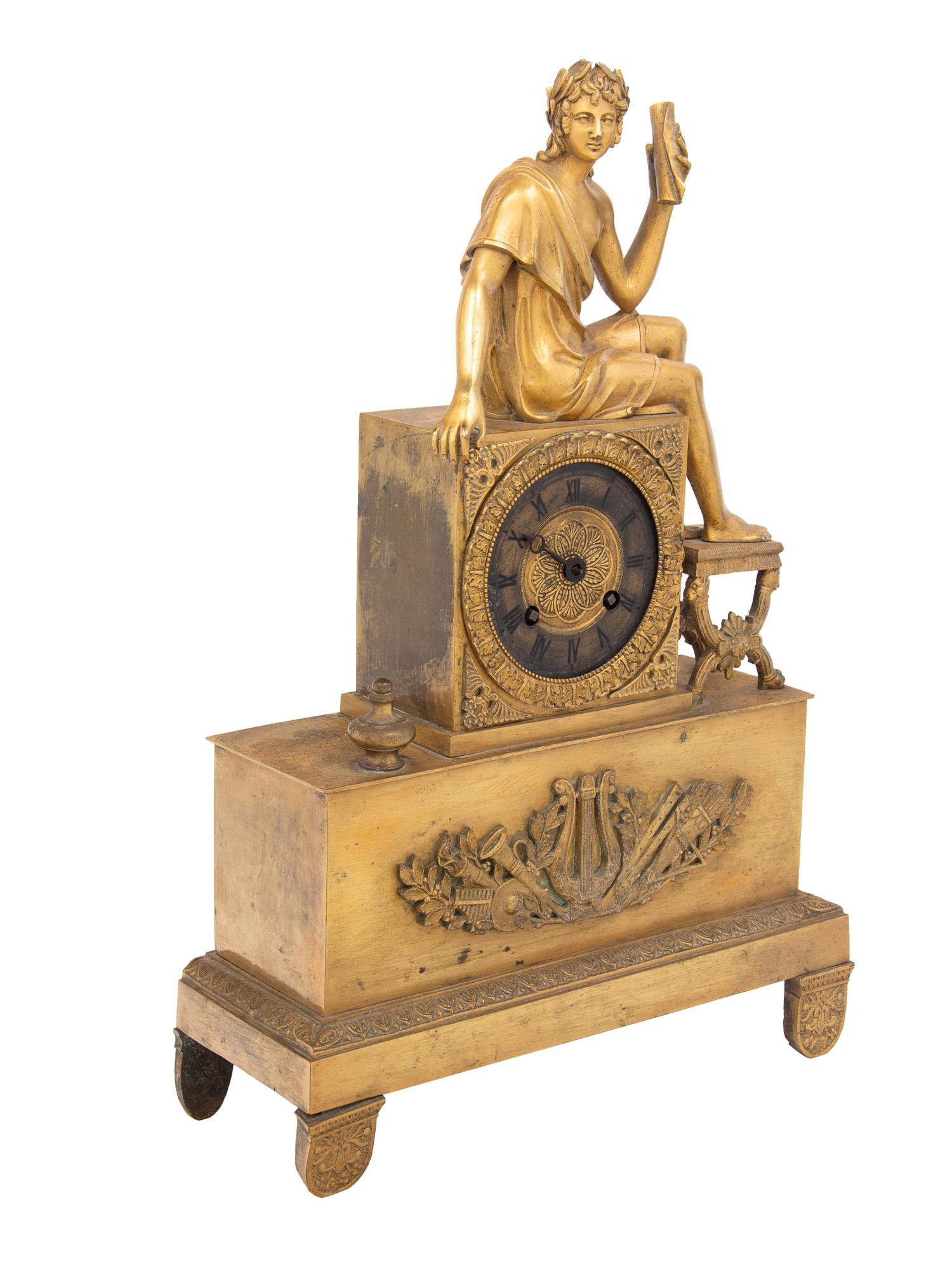 An Empire Style Gilt Bronze Figural Mantel Clock