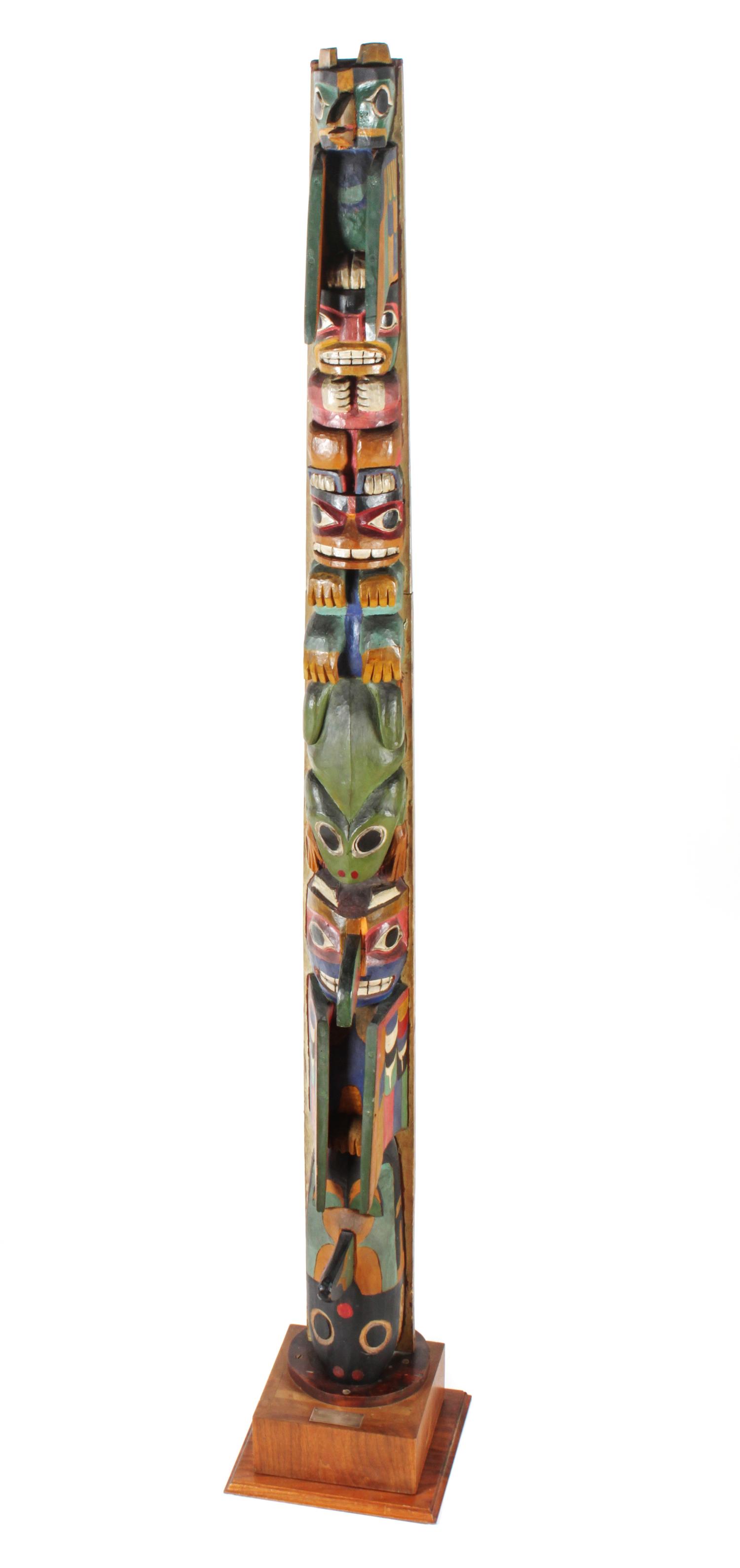Northwest Coast Carved Wood Polychrome Totem Pole Height 77 inches — Early 20th Century