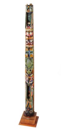 Northwest Coast Carved Wood Polychrome Totem Pole Height 77 inches — Early 20th Century
